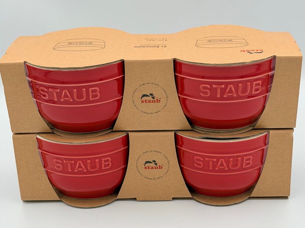 Staub Ceramic 3.5” Ramekin Bowls Set Of 4 NIB Cherry Red